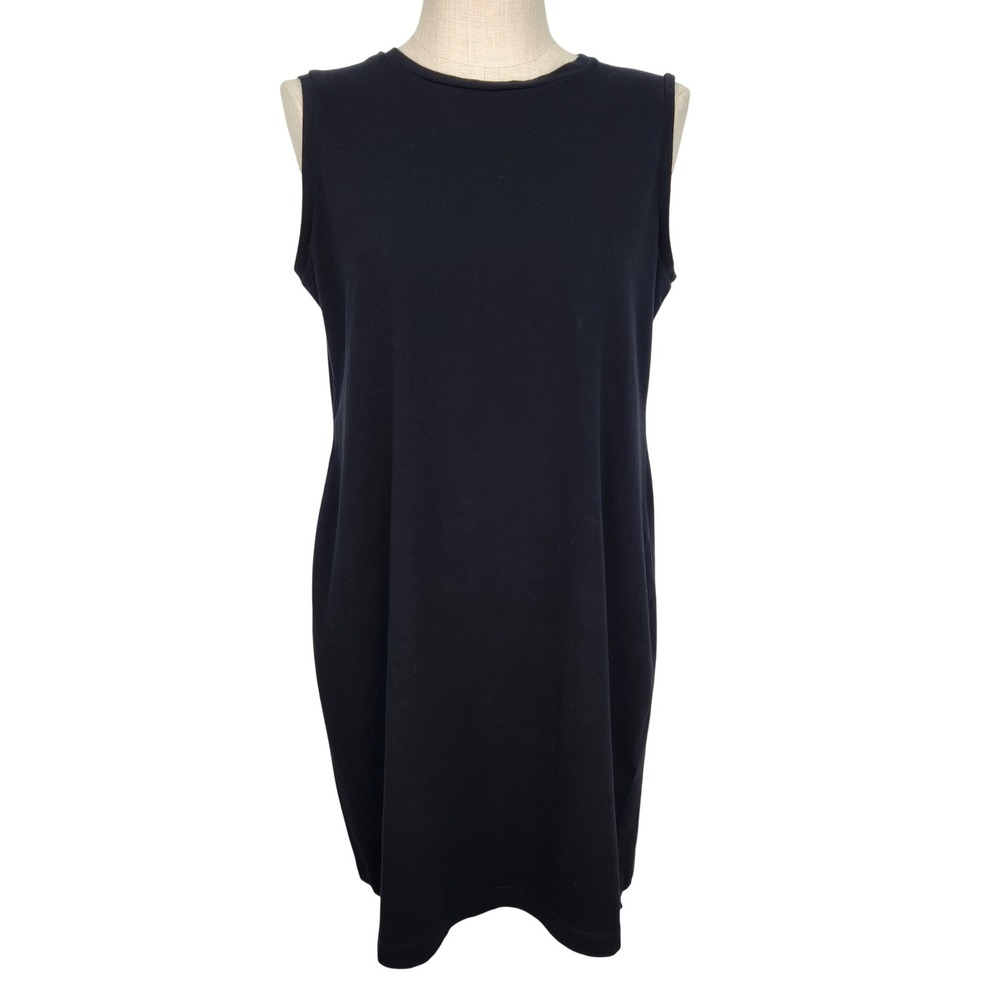 Eileen Fisher Womens Black Organic Cotton Spandex Sleeveless Shift‎ Dress Large